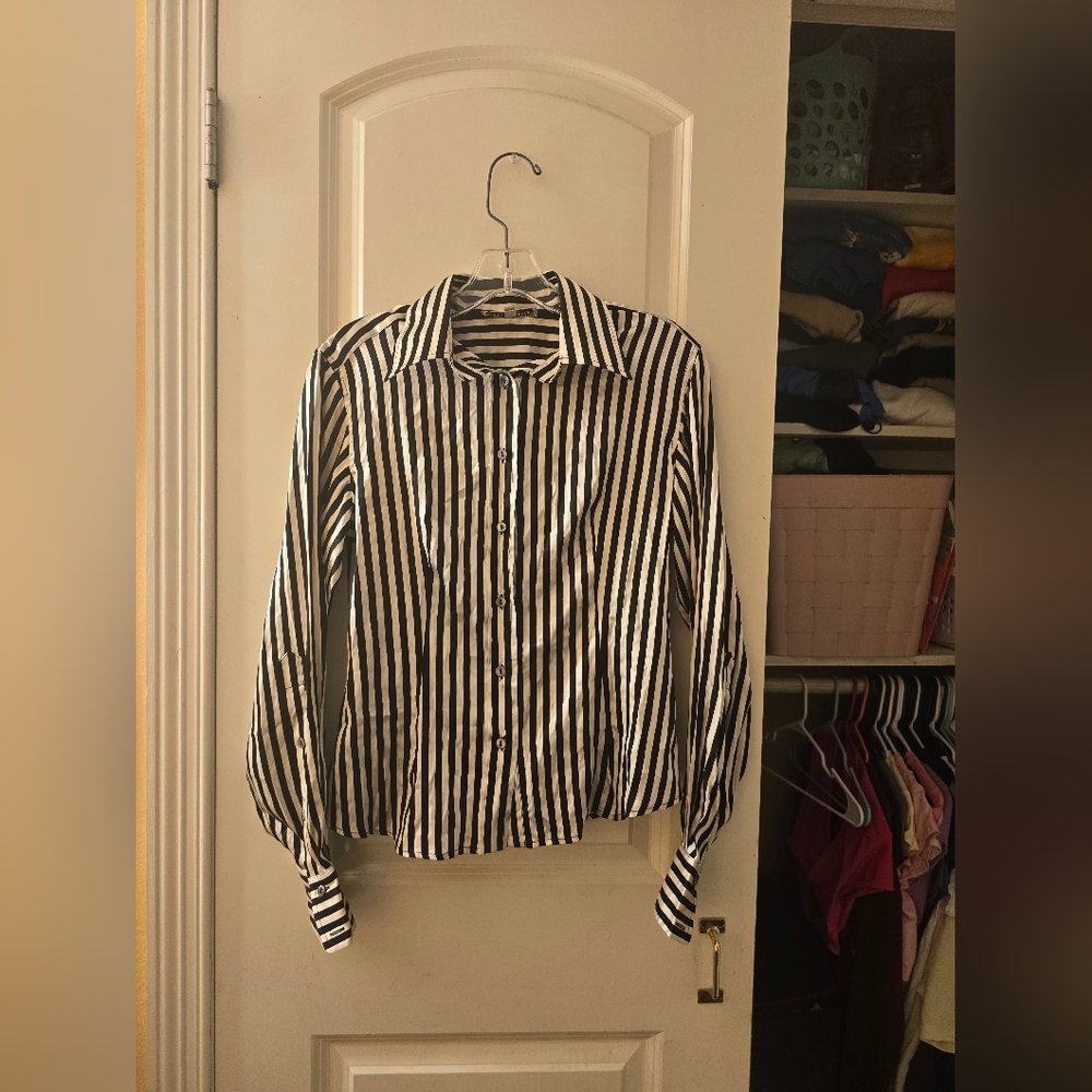 Daniel & Mayer Milano Silk/spandex Black And White Striped Shirt Sz 2